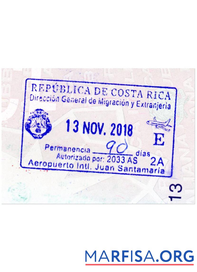 Downloadable Costa Rica Visa Stamp download for verification